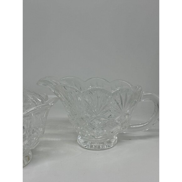 VTG Clear Cut Glass Sugar & Creamer Set | Scalloped Edge Pressed Crystal 4.5" - Picture 3 of 4